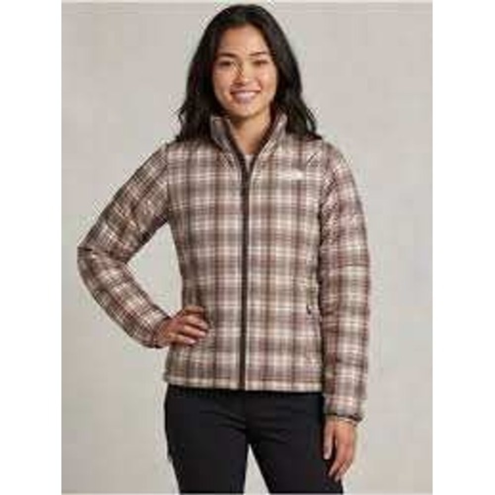 The North Face Womens Brown White Plaid Full Zip Puffer Jacket Large